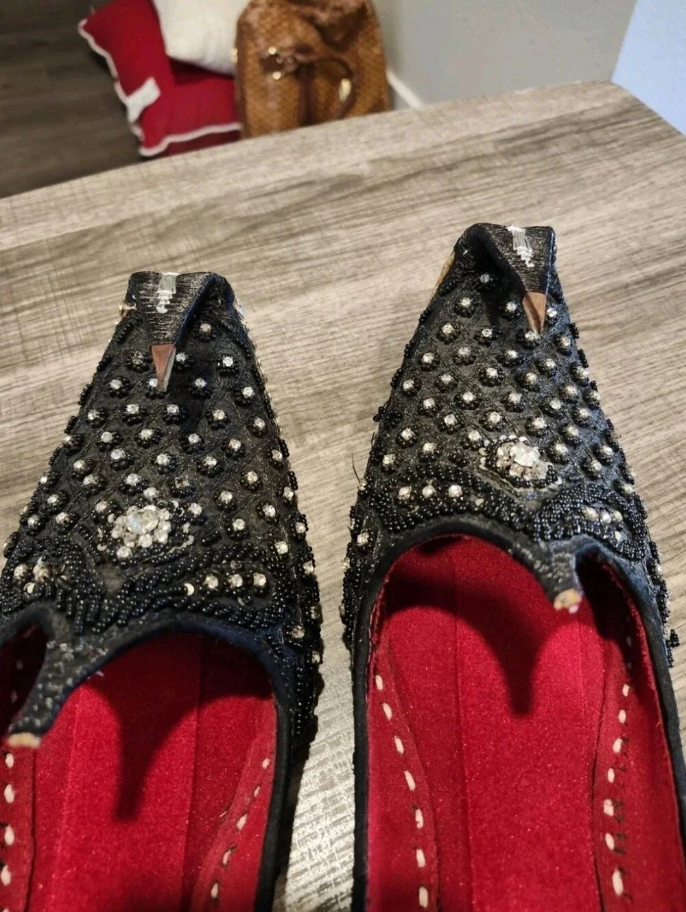 US 7-9 NAWABI BLACK MEN BEADED HANDMADE LEATHER INDIAN PAKISTANI KHUSSA JOTI